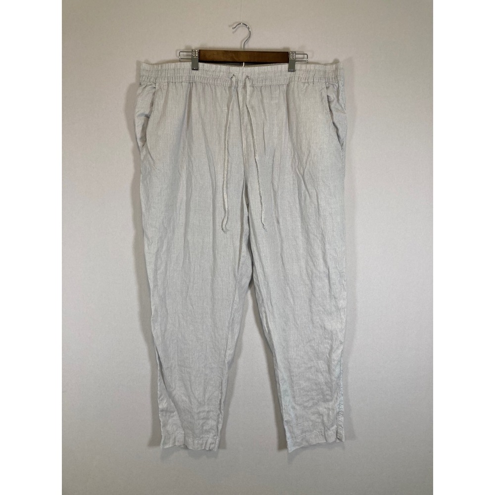 Coastal Grandma Linen H&M Womens XXL White Striped Drawstring Relaxed Pants
